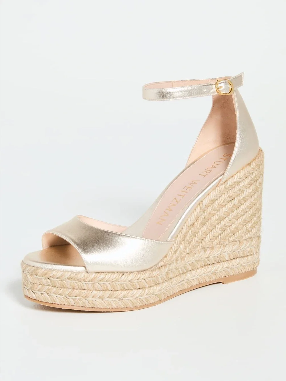 Stuart Weitzman | Nudist Curve Espadrille Wedge Sandal in Gold 9.5 - Picture 2 of 11
